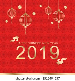 Chinese New Year on red background.Happy Chinese New Year 2019