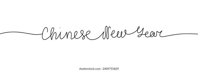 Chinese New Year one line continuous short phrase. Handwriting line art holiday text. Hand drawn vector art