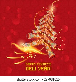 Chinese new year. Oriental firecracker. Asian background. Greeting card celebration. Fire show