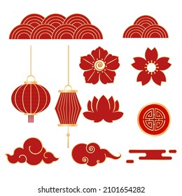 Chinese new year ornament. Decorative chinese gold lantern isolated on white background.