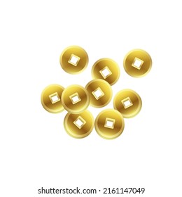 Chinese new year ornament. Chinese golden money or yuan bao happy chinese new year  isolated on white background. 