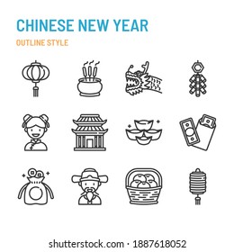 Chinese New Year in outline icon and symbol set