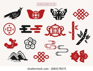 Chinese New Year paper cut element and icons. Asian festive icon. Lunar new year clipart set