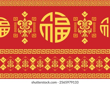 Chinese New Year pattern oriental on red color background. vector illustration