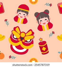 padrão de ano novo chinês sem emenda, cor pastel.