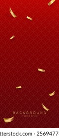 Chinese new year pattern vertical red banner background with golden confetti 