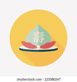 Chinese New Year peaches of immortality flat icon with long shadow,eps10, Peaches of immortality is a kind of bread and it means who ate the peach can live forever.