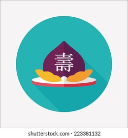 Chinese New Year peaches of immortality flat icon with long shadow,eps10, Peaches of immortality is a kind of bread and it means who ate the peach can live forever.