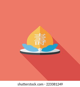 Chinese New Year peaches of immortality flat icon with long shadow,eps10, Peaches of immortality is a kind of bread and it means who ate the peach can live forever.