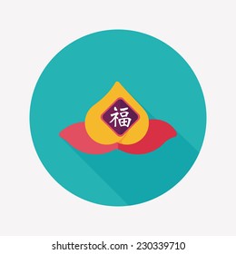 Chinese New Year peaches of immortality flat icon with long shadow,eps10, Peaches of immortality is a kind of bread and it means who ate the peach can live forever.