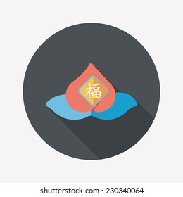 Chinese New Year peaches of immortality flat icon with long shadow,eps10, Peaches of immortality is a kind of bread and it means who ate the peach can live forever.