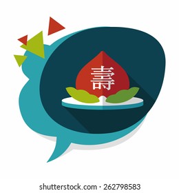 Chinese New Year peaches of immortality flat icon with long shadow,eps10, Peaches of immortality is a kind of bread and it means who ate the peach can live forever.