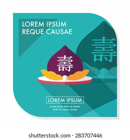 Chinese New Year peaches of immortality flat icon with long shadow,eps10, Peaches of immortality is a kind of bread and it means who ate the peach can live forever.