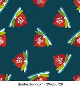 Chinese New Year peaches of immortality flat icon with long shad seamless pattern background