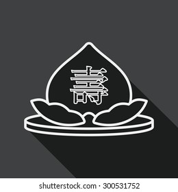 Chinese New Year peaches of immortality flat icon with long shad, line icon