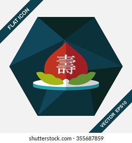 Chinese New Year peaches of immortality flat icon with long shadow,eps10, Peaches of immortality is a kind of bread and it means who ate the peach can live forever.