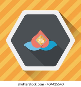 Chinese New Year peaches of immortality flat icon with long shadow,eps10, Peaches of immortality is a kind of bread and it means who ate the peach can live forever.