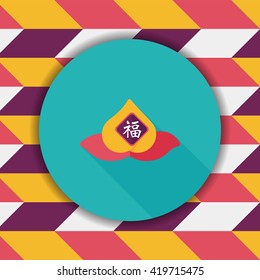 Chinese New Year peaches of immortality flat icon with long shadow,eps10, Peaches of immortality is a kind of bread and it means who ate the peach can live forever.
