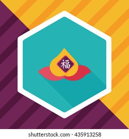 Chinese New Year peaches of immortality flat icon with long shadow,eps10, Peaches of immortality is a kind of bread and it means who ate the peach can live forever.