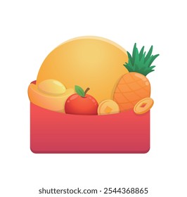 Chinese New Year, pineapple and apple with gold ingot and coins, template for commercial advertising or online shopping