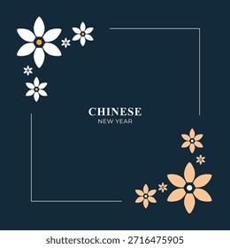 Chinese new year post with lantern and flowers on Black isolated background. icons of Asian Lunar New Year holiday decoration vector. Oriental culture tradition illustration.