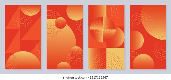 Chinese New Year poster background vector set. Luxury card design with line, geometric shape. Elegant oriental illustration for cover, banner, website, calendar, envelope.