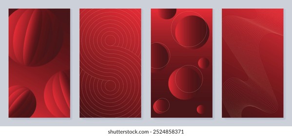 Chinese New Year poster background vector set. Luxury card design with line, geometric shape, lantern. Elegant oriental illustration for cover, banner, website, calendar, envelope.