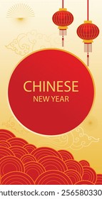 Chinese New Year poster background vector with lantern for Social Media Post