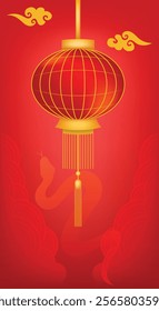 Chinese New Year Poster Background Vector with Golden Lantern for Social Media Post