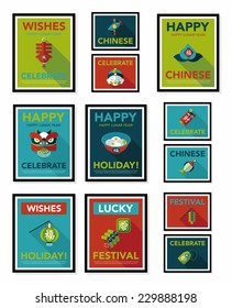 Chinese New Year poster flat banner design flat background set, eps10