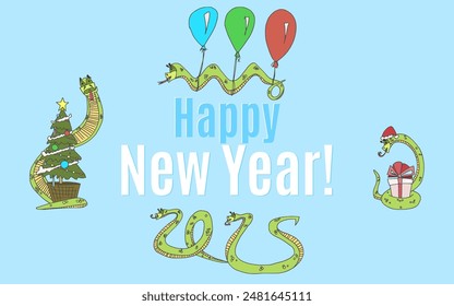 Chinese New Year poster of snakes with colorful characters. vector stock image