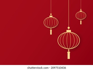 Chinese new year poster. wallpaper. free space for text. Chinese lamp vector. Chinese hanging red lanterns realistic isolated on red background.