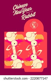 chinese new year of the rabbit angpow packet design template with chinese words that mean 'happy new year'