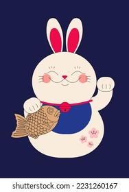 chinese new year of the rabbit beckoning rabbit design template vector, illustration