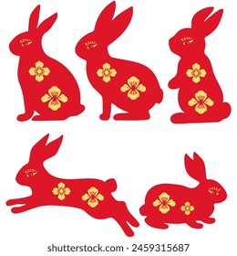 Chinese new year rabbit bunny Mid Autumn Festival. Chinese traditional ornaments. Set of decorative elements, rabbits, happy Chinese new year	