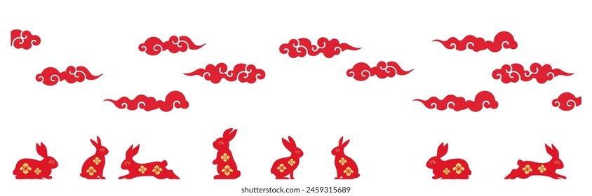 Chinese new year rabbit bunny Mid Autumn Festival. Chinese traditional ornaments. Set of decorative elements, rabbits, happy Chinese new year	