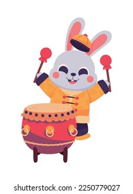 chinese new year rabbit with drum icon