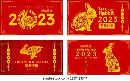 Chinese New Year Year Of The Rabbit Zodiac With Numbers And Text. Vector Flat Design Collection Set Isolated On Transparent Background