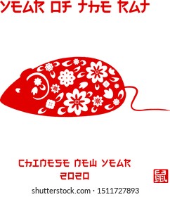Chinese new year. Year of the rat 2020. Hieroglyphs: rat. Rat year