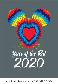 Chinese New Year Of The Rat 2020 Tie Dye Heart Love Gift design vector illustration for use in design and print poster canvas
