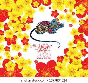 Chinese new year. The year of rat and cherry blossom. Year of the rat