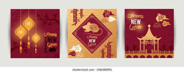 chinese new year rat set postcards vector illustration design