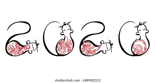 Chinese new year Rats, stylized figures figures of rats drawn by hand. Vector illustration.