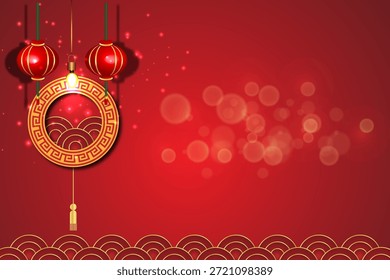 Año Nuevo chino fondo rojo con linternas, arte de papel y estilo artesanal