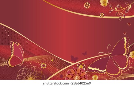 Chinese New Year red butterfly background design template for banners, posters, wallpaper, ads. with decorative subtle patterns