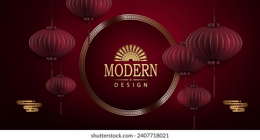 Chinese New Year, red design with air lanterns.
