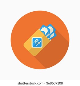 Chinese New Year red envelop icon, Vector flat long shadow design. Chinese festival couplets with gold ingot means " wish fortune come"