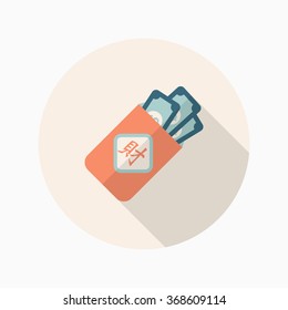 Chinese New Year red envelop icon, Vector flat long shadow design. Chinese festival couplets with gold ingot means " wish fortune come"