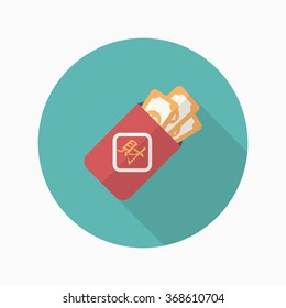 Chinese New Year red envelop icon, Vector flat long shadow design. Chinese festival couplets with gold ingot means " wish fortune come"