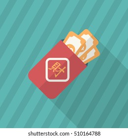Chinese New Year red envelop icon, Vector flat long shadow design. Chinese festival couplets with gold ingot means " wish fortune come"
